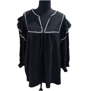 NWT Calessa Embroidered Contrast Cross Stitch V-Neck 3/4 Sleeve Tunic Size 2X